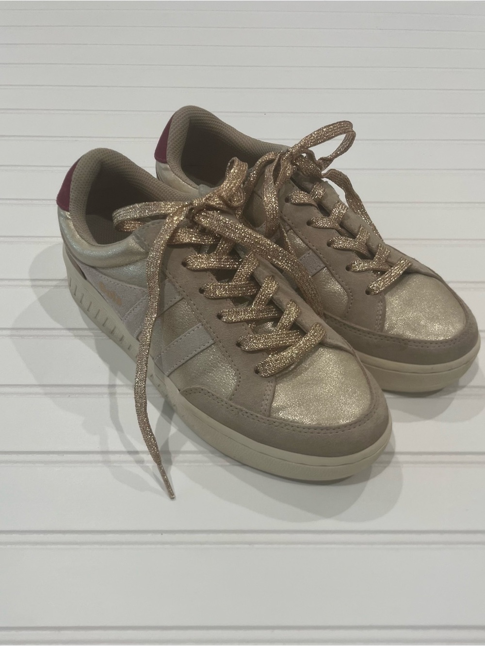 Gola Women’s Metallic Gold Casual Sneakers - Glitter Lace Detail, Size 8